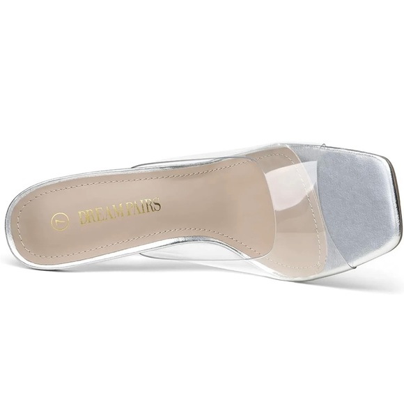 DREAM PAIRS Women Clear Heel Square Toe Stilettos Mule Slip On Heel Sandals - Picture 5 of 5